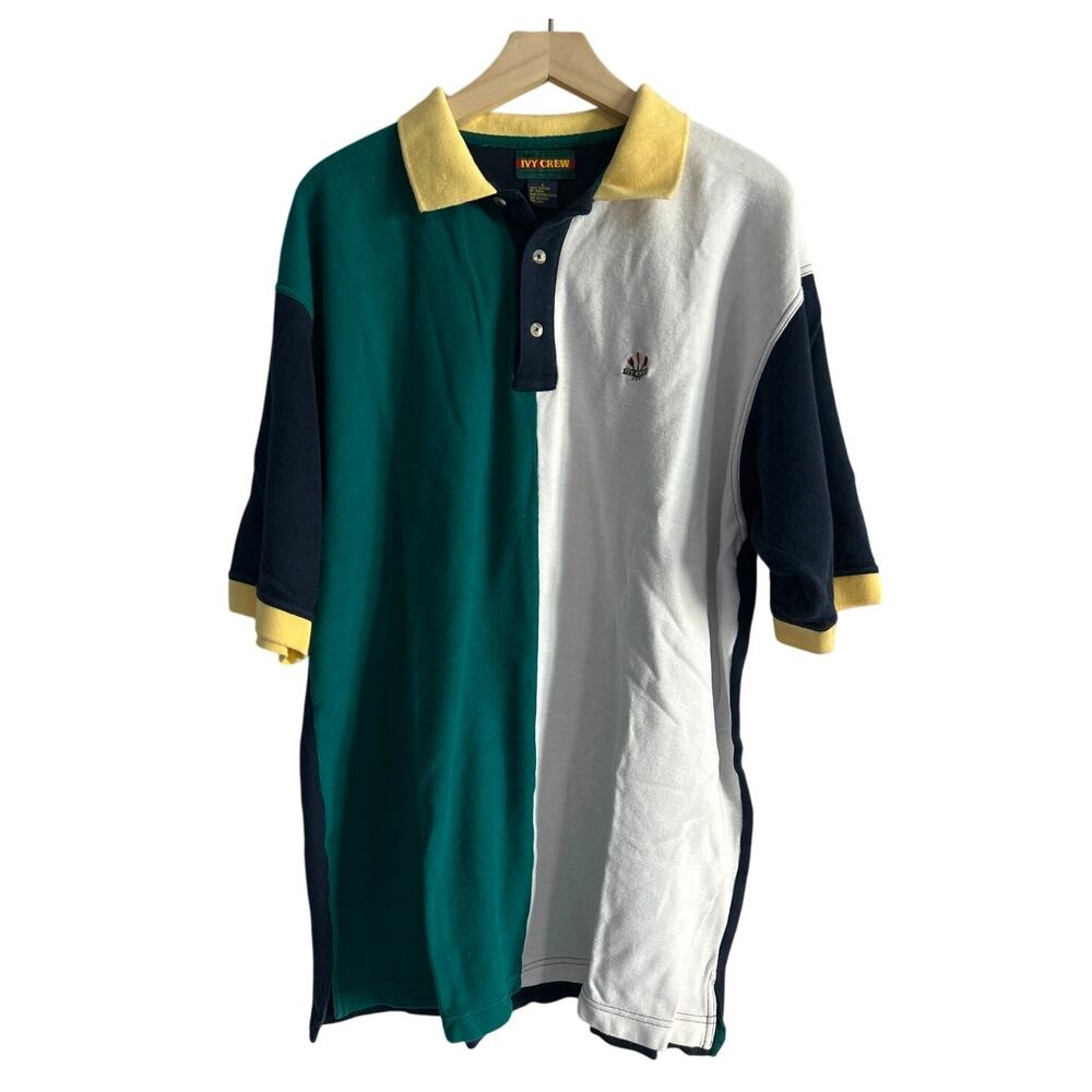 Vintage 90's Ivy Crew Short Sleeve Polo Navy White Yellow Green Mens Large